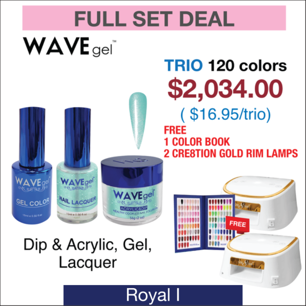 Wavegel Trio Matching Color - Royal I Collection - Full set 120 Colors ( #01 - #120) w  2 Cre8tion White with Gold Rim Lamps & 1 set Color Book Online now